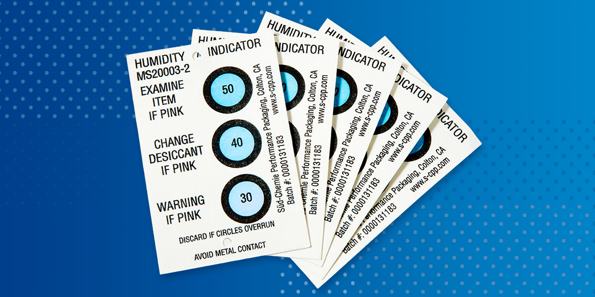 A stack of humidity indicator cards for protecting packages