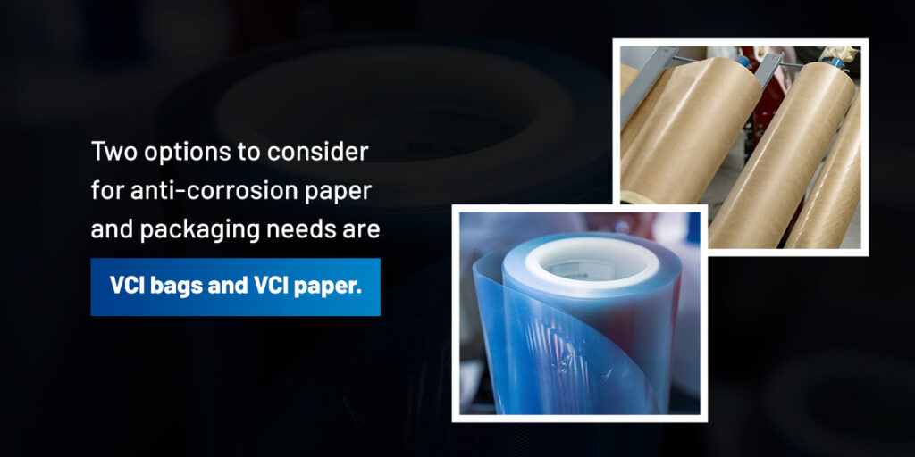 Blue and brown VCI protective packaging rolls