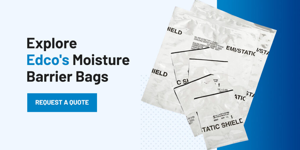 A stack of moisture barrier bags from Edco Supply Co.